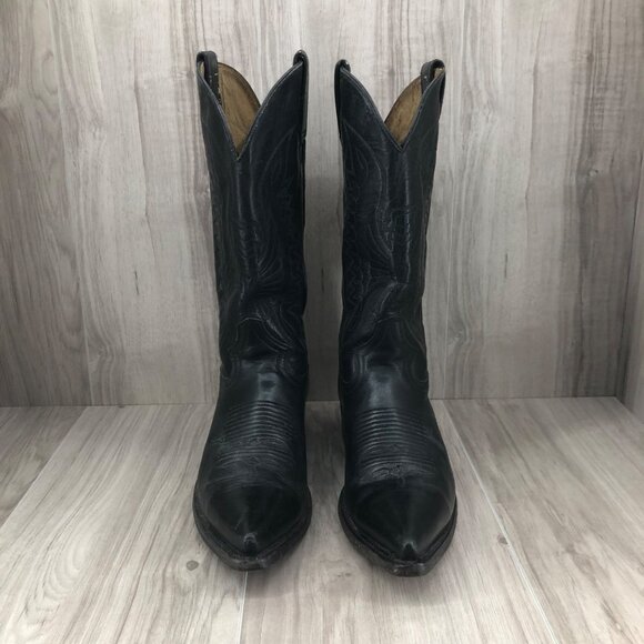 Rudel Western Boots Mens 8.5 Black Leather Pull On Rodeo Cowboy Boots - Picture 7 of 14